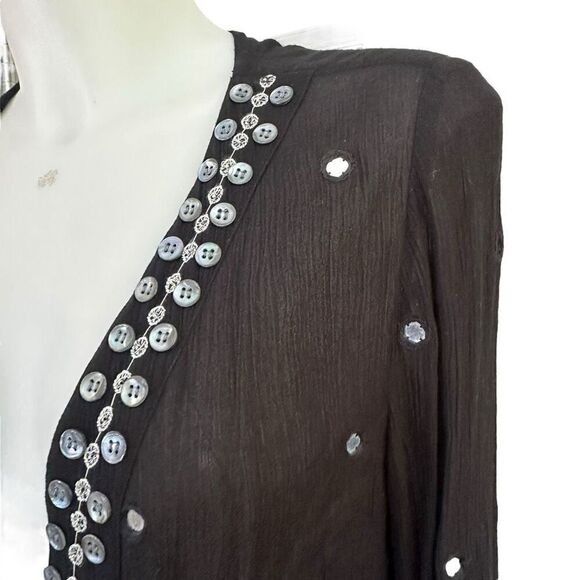 Soft Surroundings Black Breezeway Kimono Embellished‎ Mirror accent sz M New - Picture 3 of 12